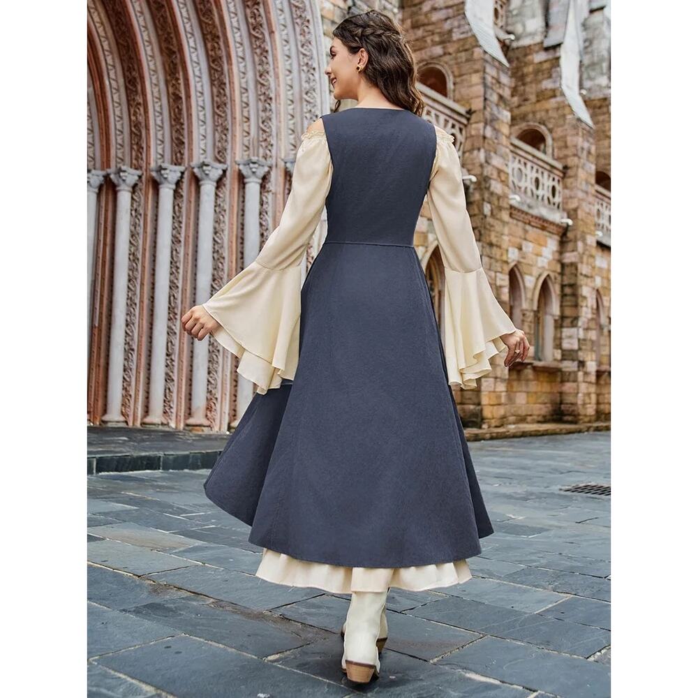 Vintage High-Low Layered Dress in Cream and Charcoal - Picture 2 of 8